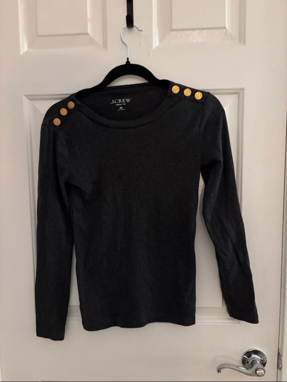 J. Crew gray Long-Sleeve Top with Gold Shoulder Buttons